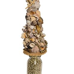 beachy seashell Christmas tree 14" set on wooden seashell base 