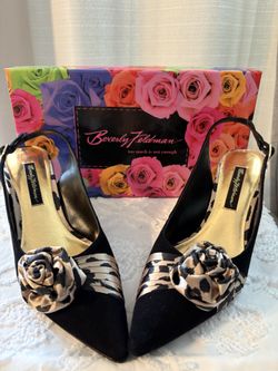 Vintage Beverly Feldman Slingback Pump Black Leopard