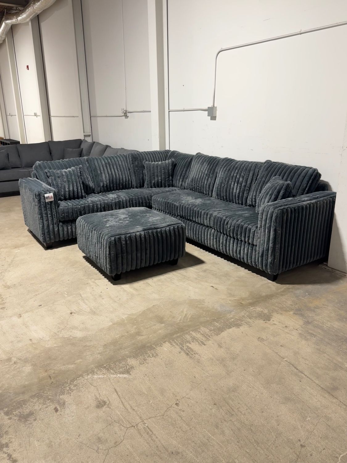 Fluffy Corduroy Sectional Sofa in Gray