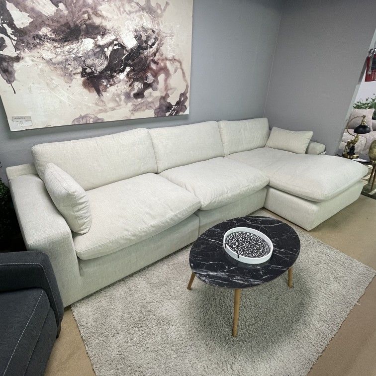 Elyza Linen 3pc Sectional Sofa w/ RAF Corner Chaise