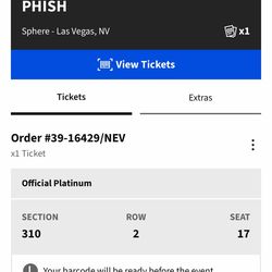 Phish Sphere 1 ticket Sat 4/18