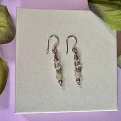 Green and Clear Beaded Dangle Earrings | Copper