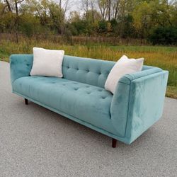 AllModern George Blue Velvet Mid-Century  Sofa - Free Delivery Today