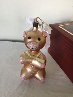 Waterford Holiday Heirlooms Glass ornament gingerbread/teddy bear NIB Gold Rhinestones