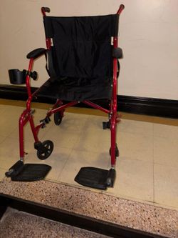 NOVA Ultralight Transport Wheelchair for Adulta, Folding Travel Wheelchair with 19" Seat Width, Compact Design, Easy to Carry, Red IN EXCELLENT CONDIT