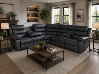 Dark Gray Leather Sectional Recliner Sofa