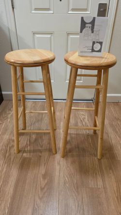Swivel Bar Stools Natural Wood Set of 2