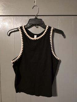 Black ribbed tank with crochet trim