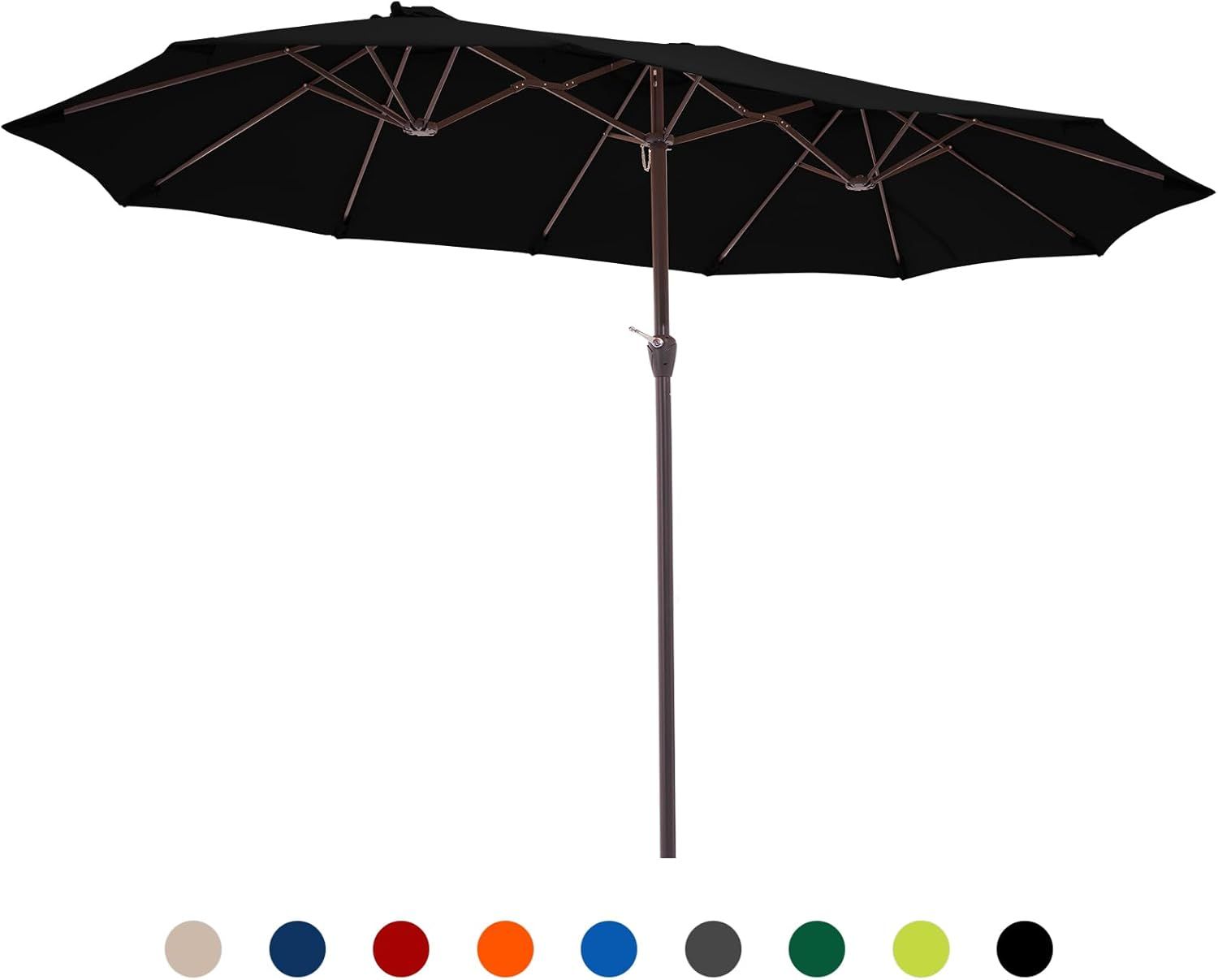 JEAREY 15FT Patio Umbrella Large Outdoor Umbrella Extra Double-Sided Market Umbrella with Crank Handle for Garden, Deck, Backyard and Pool, Black
