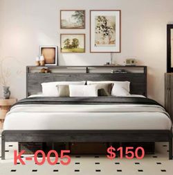（K-005）Likimio 74.7-in W Charcoal Grey California King Bed Frame with Headboard