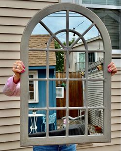 LARGE ARCHEDGRAY WINDOWMIRROR