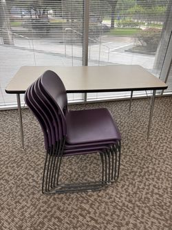 Tables with Purple Stackable Chairs Set