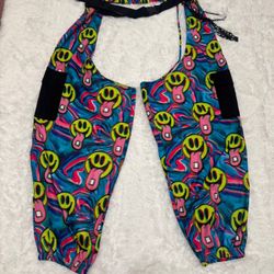 New 2x happy face neon cargo pants chaps festival y2k rave raver outfit