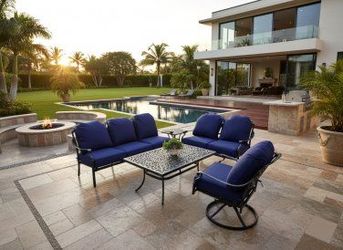 6 Seat Outdoor Cast Aluminum Patio Furniture Conversation Seating Set Upgraded 6" Sunbrella Cushions