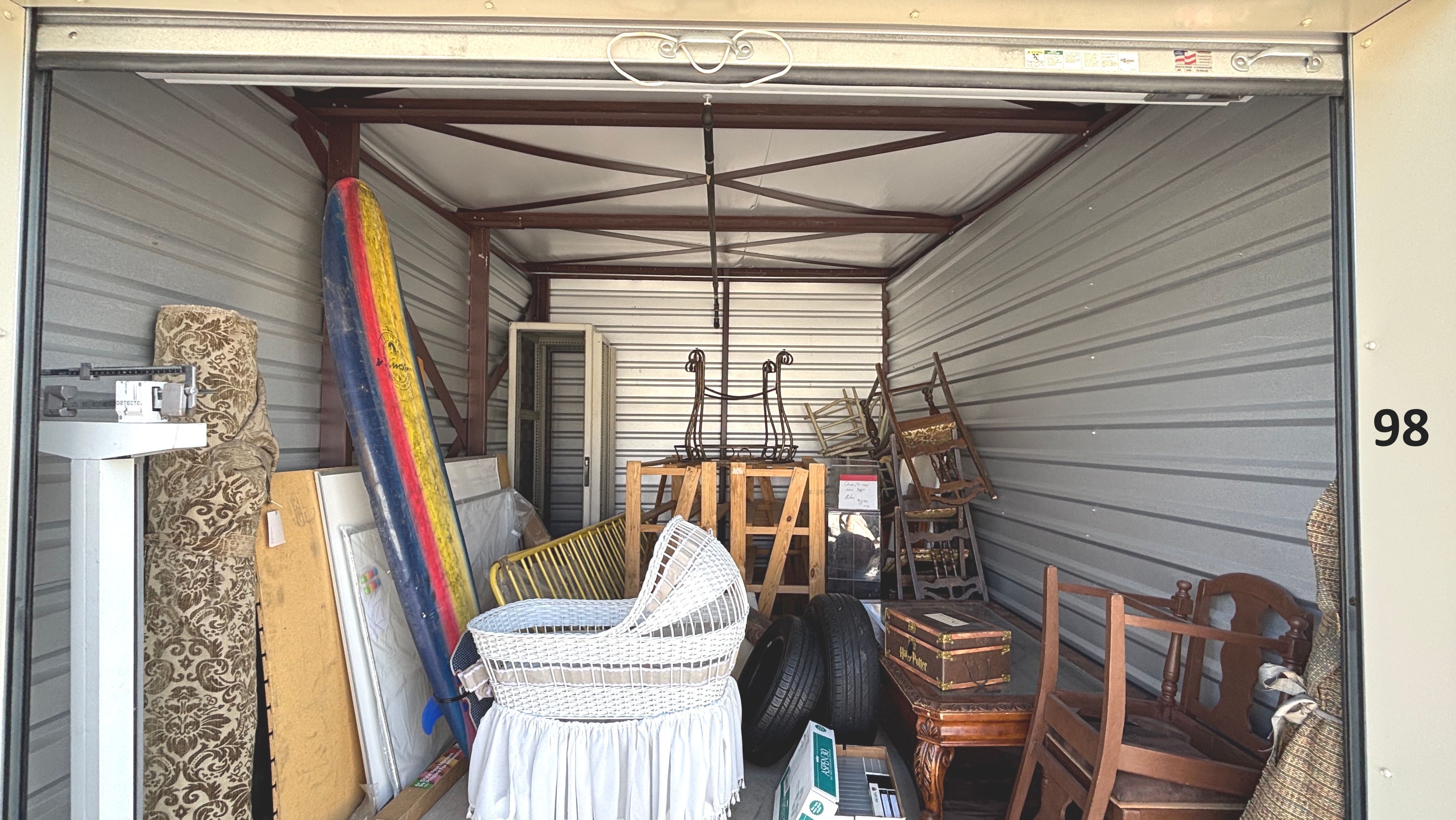 Auction Unit 98 6/20 - Vintage Chairs ,Racking, Whiteboards, Harry Potter, Tires