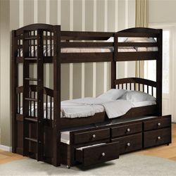 Brown Twin/ Twin Bunk Bed w/ Trundle 