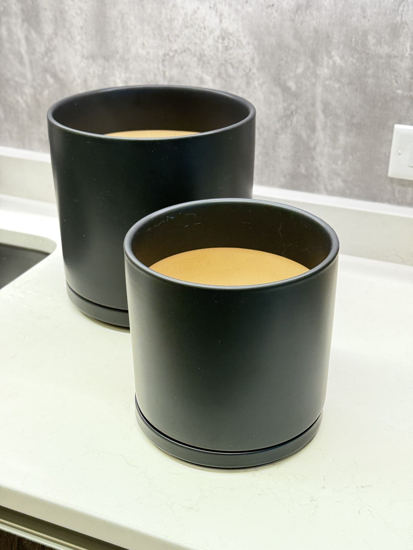 Like New Matte Black Cylinder Plant Pots (Set of 2)