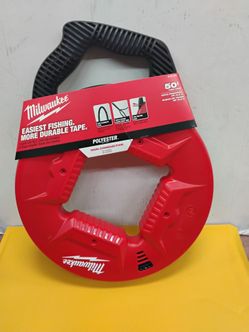 Milwaukee 50 ft. Polyester Fish Tape featuring a red low-friction case and a black multi-position handle