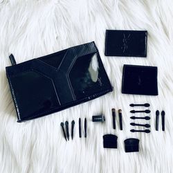 YSL Black Patent Cosmetic Bag, Mirror & Brush Bundle