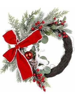 Christmas Holiday Wreath with Bow and Deer