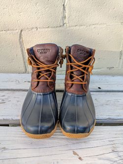 Sperry Avenue Duck Boots Waterproof Brown Navy Women's Size 8