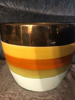 Ceramic Planter with Multicolor Stripe Design