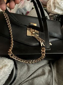 DKNY Black Leather Handbag with Gold Chain
