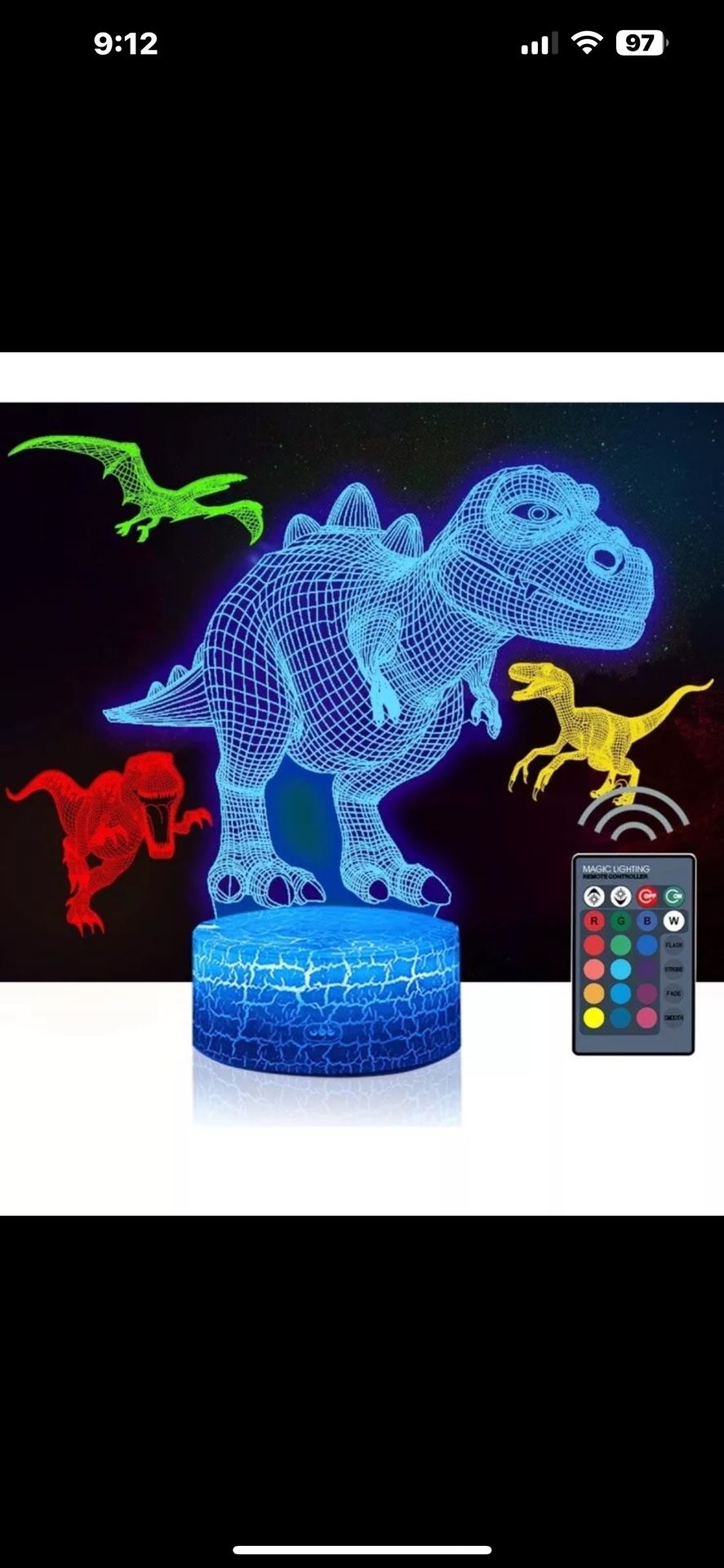3D T-Rex Dinosaur Desk Lamp Remote Optical Illusion LED Nightlight