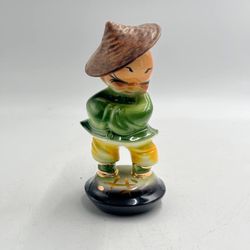Vintage Ceramic Asian Boy Figurine Lamp Base Drilled Hole Hand Painted