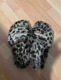 Balenciaga Fuzzy Leopard Print Slides