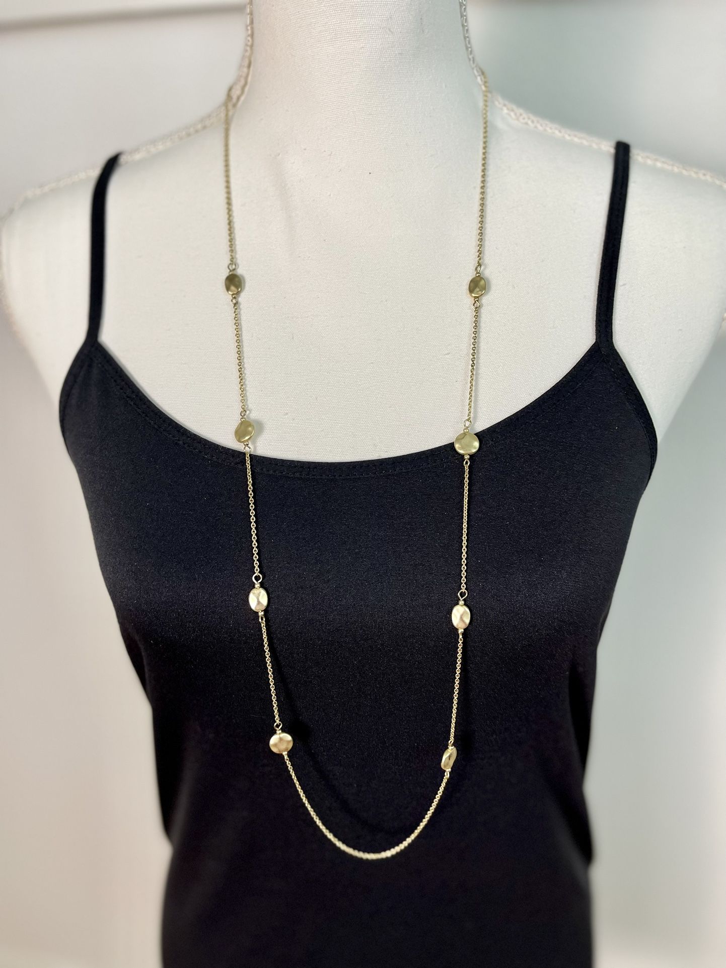 Long Gold Hammered Medallion Necklace
