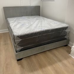 Queen Mattress Come With Bed 🛌 Frame And Free Box Spring - Free Delivery 🚚 Today To Reasonable Distance 