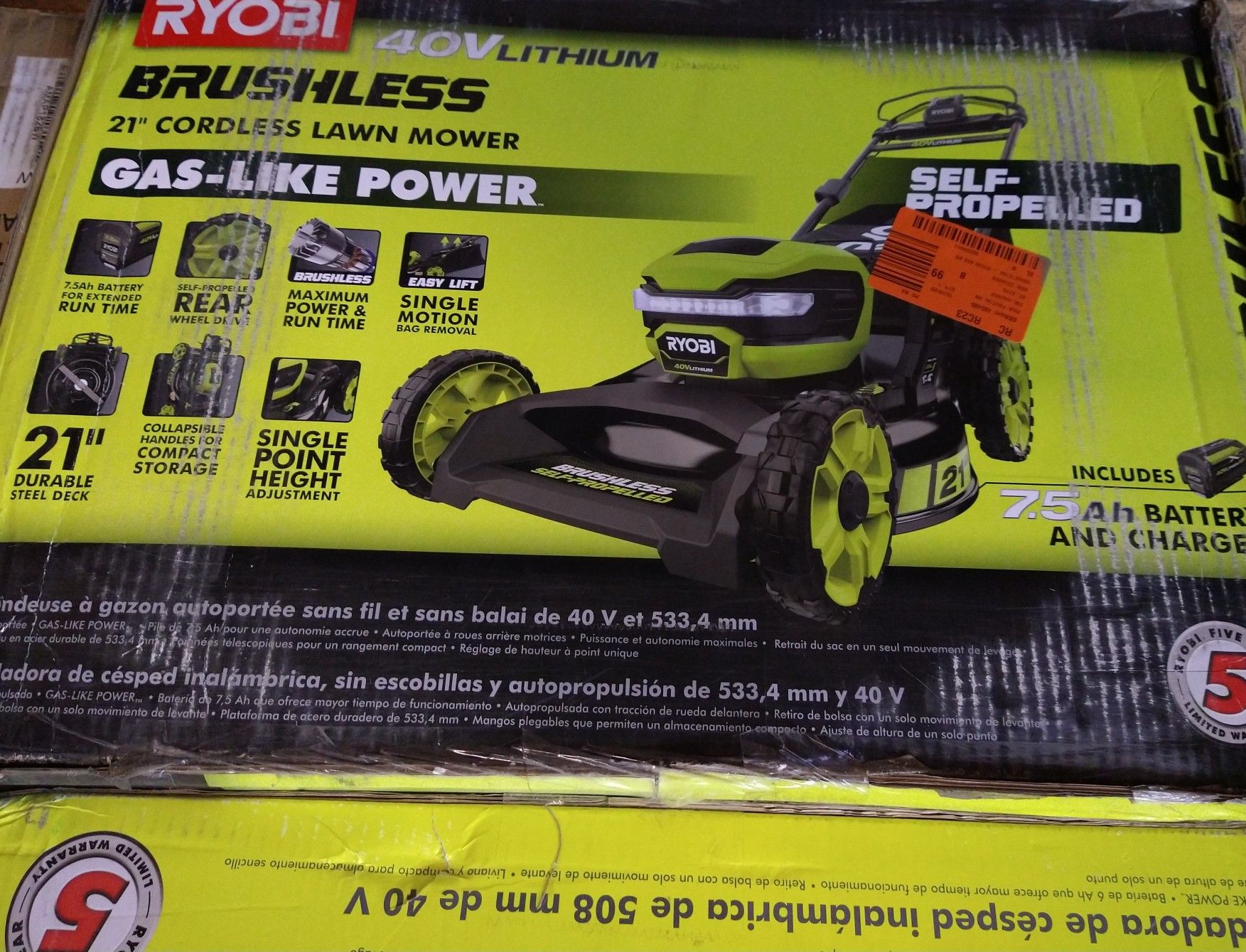 RYOBI 21 in. 40-Volt Lithium-Ion Brushless Cordless Walk Behind Self-Propelled Mower with 7.5 Ah Bat