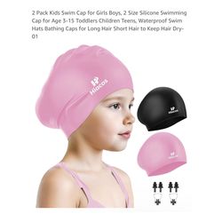 Brand new 2 Pack Kids Swim Cap for Girls Boys, 2 Size Silicone Swimming Cap for Age 3-15 Toddlers Children Teens, Waterproof Swim Hats Bathing Caps fo
