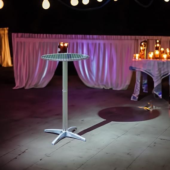Aluminum Indoor Outdoor 23.75" Round Restaurant Bar height 45" Table flip top, Patio Stainless Steel Silver Furniture 25.75" base