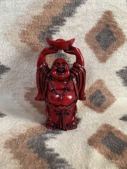 Vintage Chinese Laughing Fat Buddha Red Figurine Statue Heavy Resin Tall 5.5”
