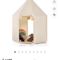 Kids Play Tent with Washable Mat, Anti-Trip Large Playhouse Toys with 2 Doors.beige Color
