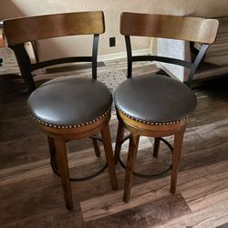 Set Of 2  Stools  - Upholstered Wood Swivel Bar Stools