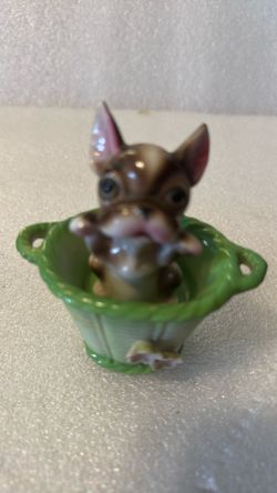 Vintage Puppy in Basket Salt & Pepper Shaker Set Japan