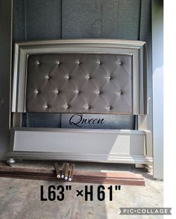 Qween headboard footboard with mattress and gold rails slats lightly used