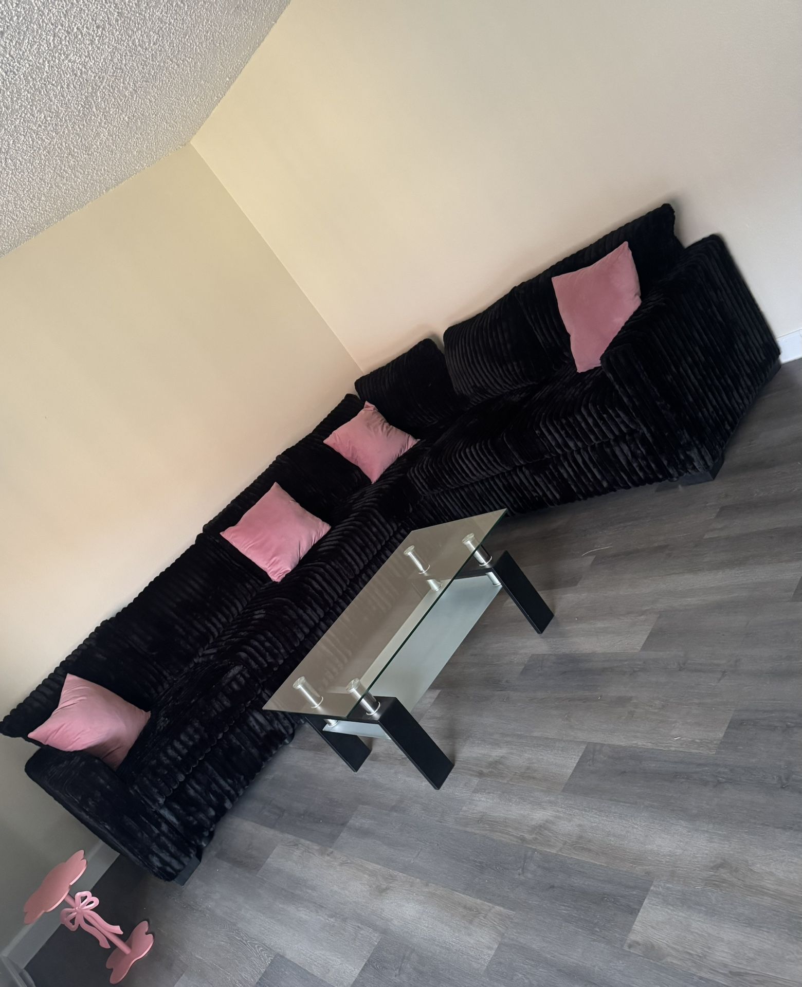 Black Plush Cord Couch