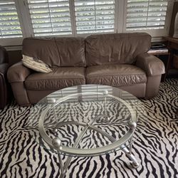 Brown Italian Leather Queen Sofa Bed