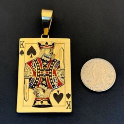 Jewelry 14k yellow gold pendant king of spades charm 33.9 grams