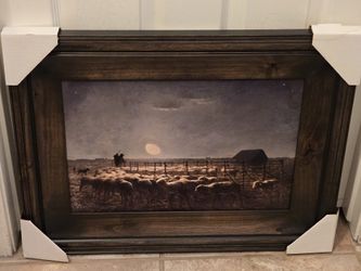The Sheepfold, Moonlight Jean Millet Framed Art