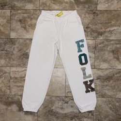 Kentucky Boy Tyler “FOLK” Patchwork Letter Jogger Sweatpants (White) Medium