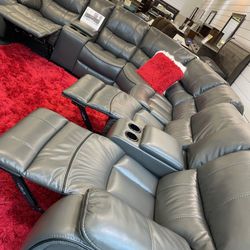 Black Friday sale starts now. Madrid gray leather reclining sectional only $1599. Easy finance option. Same day delivery.