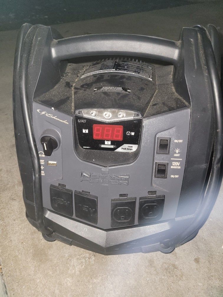 Schumacher Instant Power Portable Jump Starter with Air Compressor and Light, 12 Volts, 1200 Peak Amps, Model# SJ1332