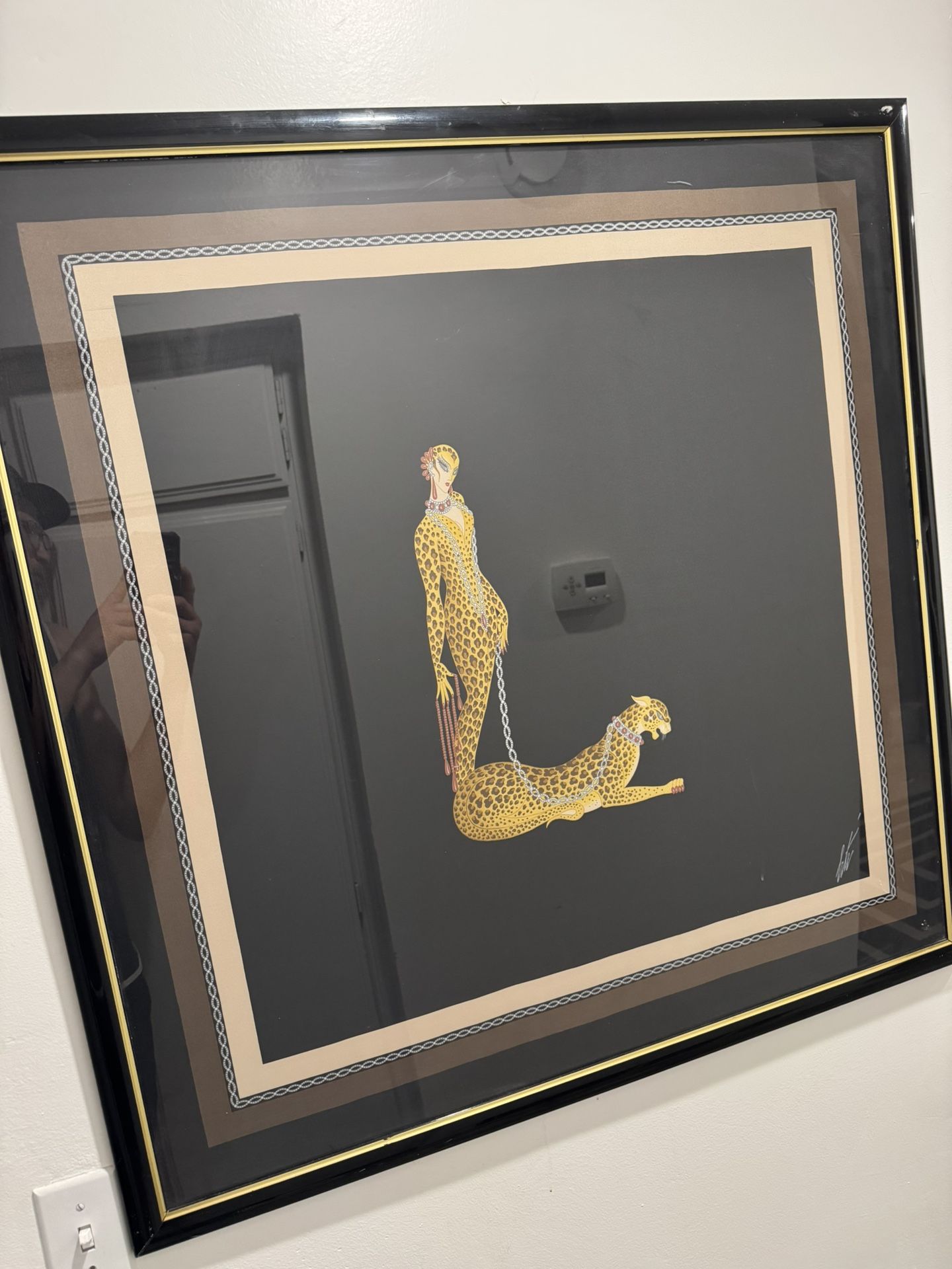 Erté framed silk scarf alphabet series letter L
