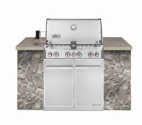 Weber Summit S-460 4-Burner Built-In Natural Gas Grill in Stainless Steel with Grill Cover and Built-In Thermometer