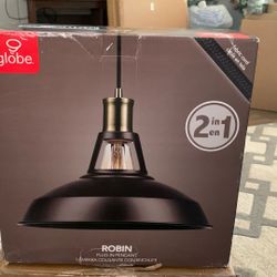 GLOBE Electric 65712 Robin 1-Light Plug-in or Hardwire Pendant, Satin Black, Antique Brass Accents, 15ft Black Woven Fabric Cord, in-Line On/Off Rocke